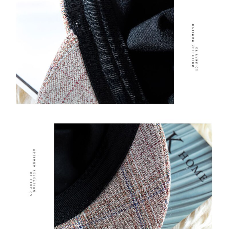 Foux-gorros de tela escocesa para mujer, boina octogonal de cuero con cuerda ajustable a rayas, estilo coreano, para verano,