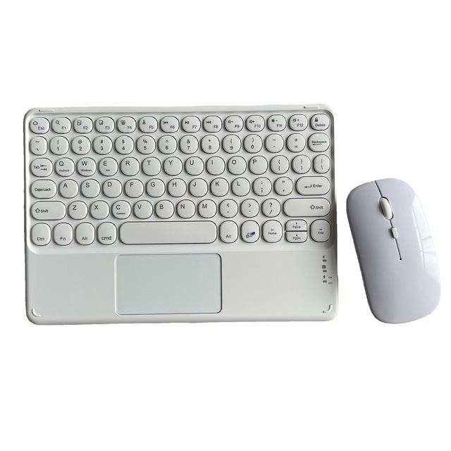 10 Inch Wireless Bluetooth Keyboard with Touchpad for Mobile Phone Tablet Retro Round Cap Color Keyboard &amp; Mouse Set Android Ios: White