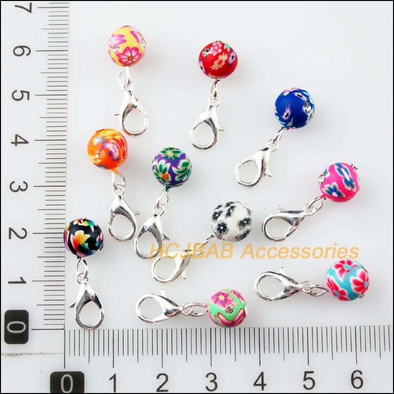 20 Round Flower Beads Charms Connectors Clasps Silver Plated Mixed Clay