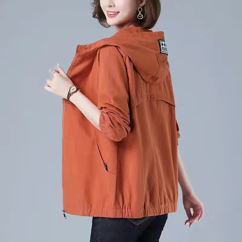 Women’s Jacket Autumn Long Sleeve Casual Windbreaker Famale Hooded Pocket Zipper Bomber Jacket Loose Outerwear 6XL: XXL / SKY BLUE