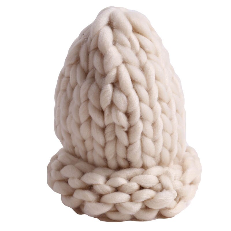 Women Winter Knitted Beanies Hat Thick Soft Warm Coarse Large Knitted Solid Hat Female Ice Ski Bonnet Hat: Beige