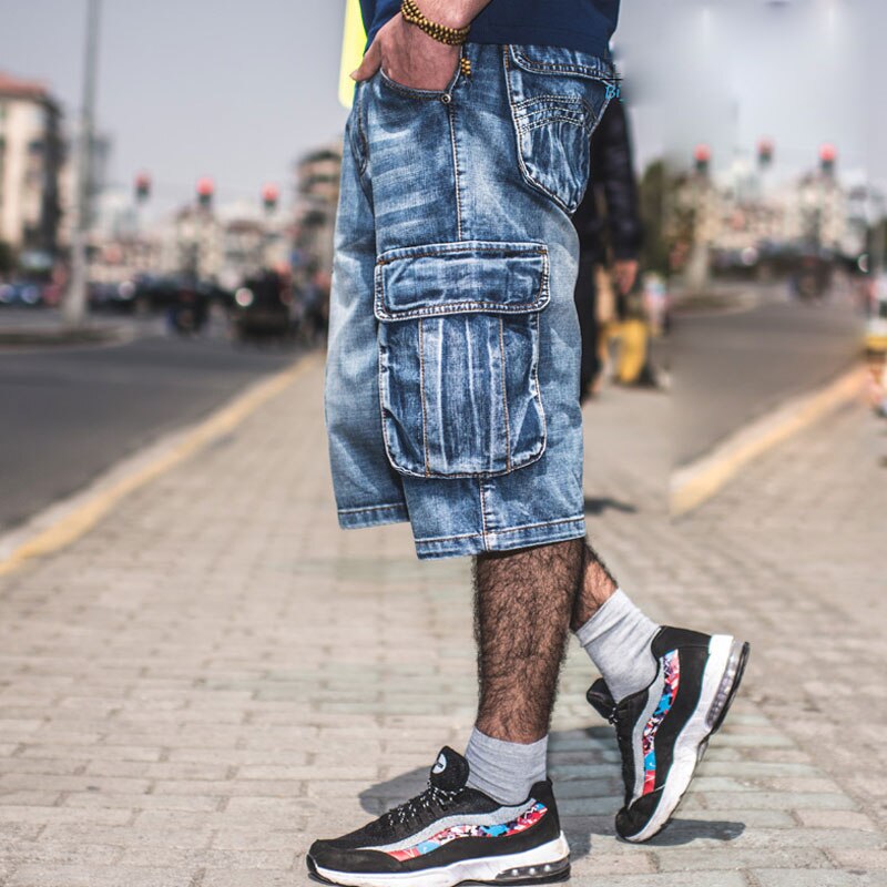 Jeans Männer Sommer Modis Multi-Tasche männer Blau Denim kurze Hose Streetwear verlieren Große Größe Gerade Denim kurze Hose
