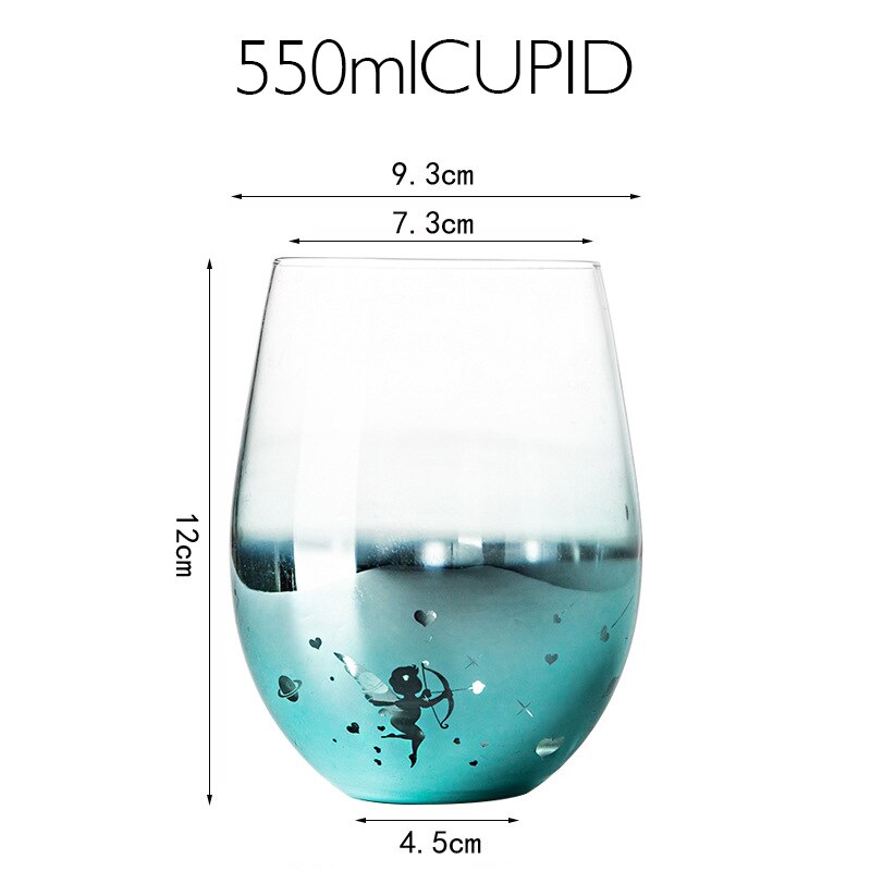 Vasos de cristal con revestimiento de cielo estrellado, 550ml de Color de vasos de agua, para el hogar, gran barriga, leche, zumo, café, batidos, cerveza: CUPID GREEN