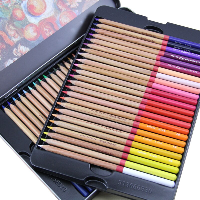 MARCO Renoir 3100 Oil Colored Pencils 120 Colors Set Tin Box Drawing Pens Botanic Landscape Portrait Painting
