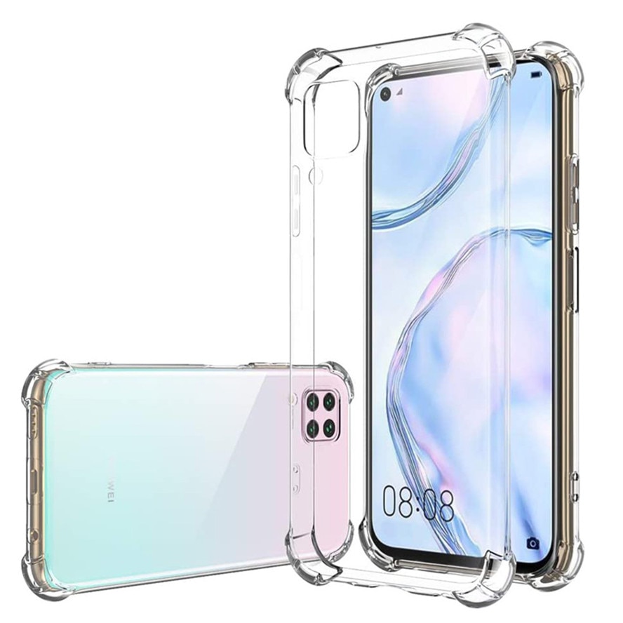 3-en-1 hauwei p 40 lite verre de caméra + étui d'airbag transparent doux pour huawei p40 lite lumière lait verre housse de protection