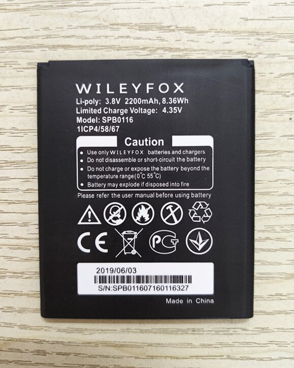SPB0116 Batterij Voor Wileyfox Spark / Spark + SPB0116 Telefoon Batterij 3.8V 2200Mah