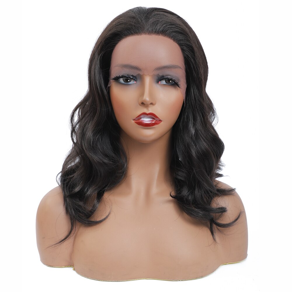 X-TRESS Dark Brown Lace Front Wig Medium Length Synthetic Wavy Wigs for Black Women Free Part Lace Wigs with Natural Hairline