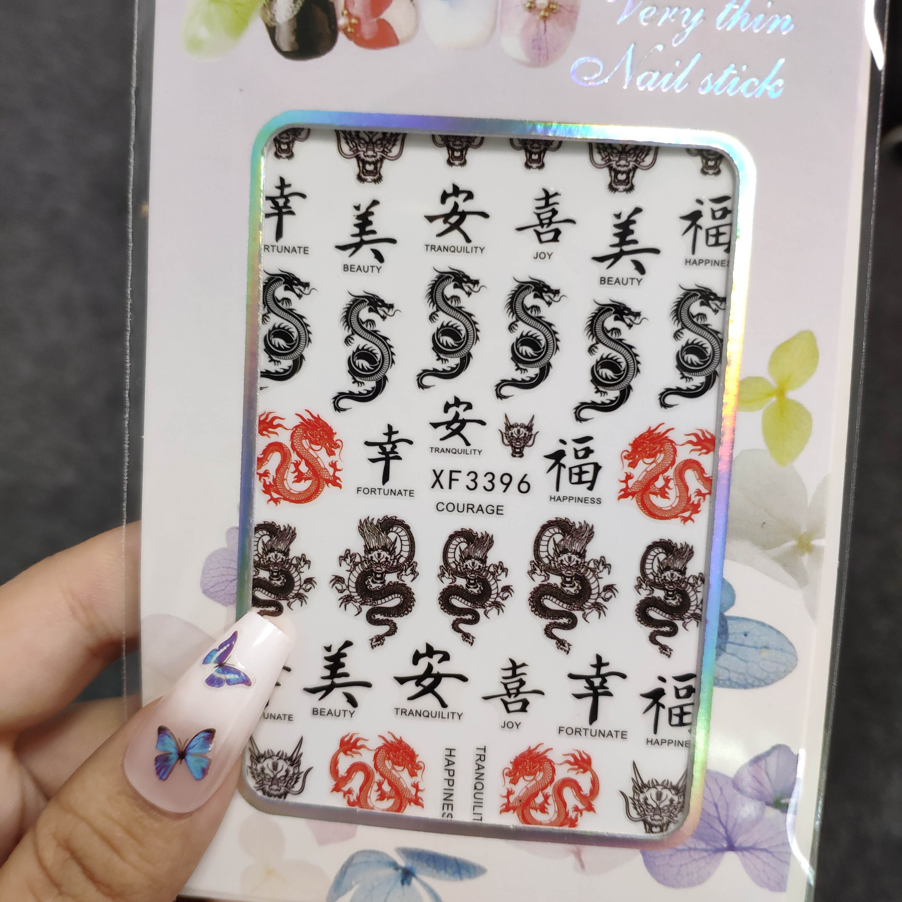 3d nagelkunststickers, rode en zwarte draken, kleurrijke zelfklevende stickers, nagelkunstdecoratie: 3376