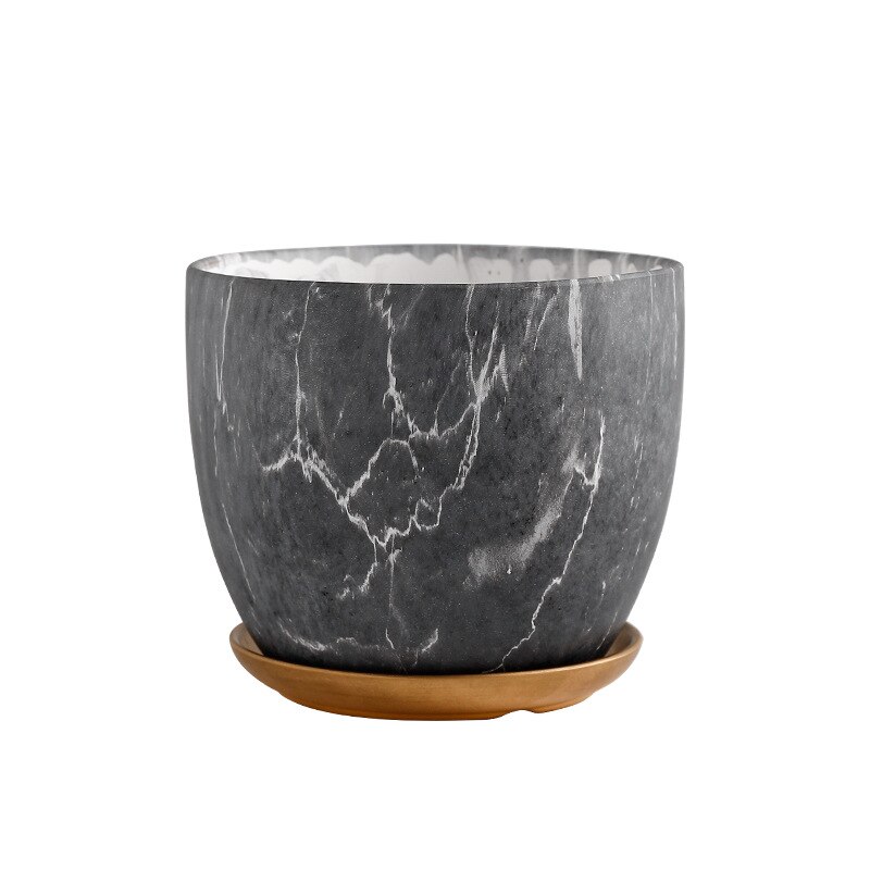 Modern Ceramic Plant Pots Flower Pot Outdoor Indoor Garden Planters Plant Containers With Drain Hole and Saucer Home Decoration: Dark Gray / 18x18x15cm