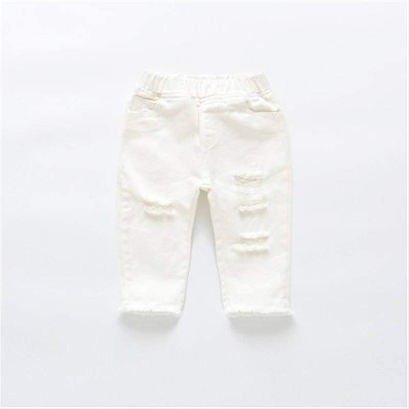 bébé filles déchiré jean enfants enfants trou cassé pantalon blanc couleur filles taille élastique Denim pantalon filles Denim crayon pantalon