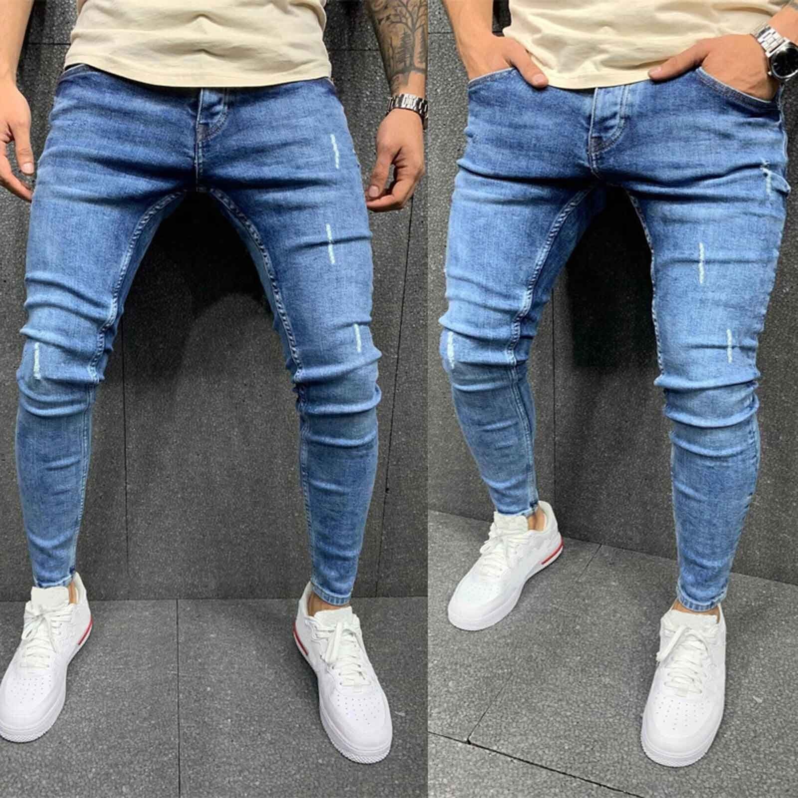 Men's Sweatpants Spring Autumn Men's Pencil Jeans Male Ripped Skinny Trousers Slim Biker Outwears Pants Plus Size Jeans: XL