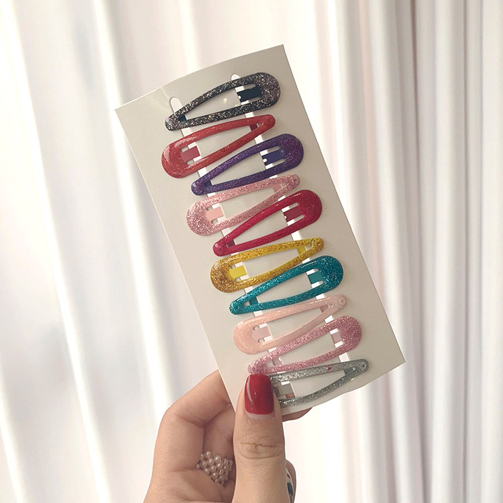 10 piezas de cabello de bebé Clips para el cabello peinado accesorios niñas Snap Clip brillo pines BB horquilla Color broches para niños los niños: 6