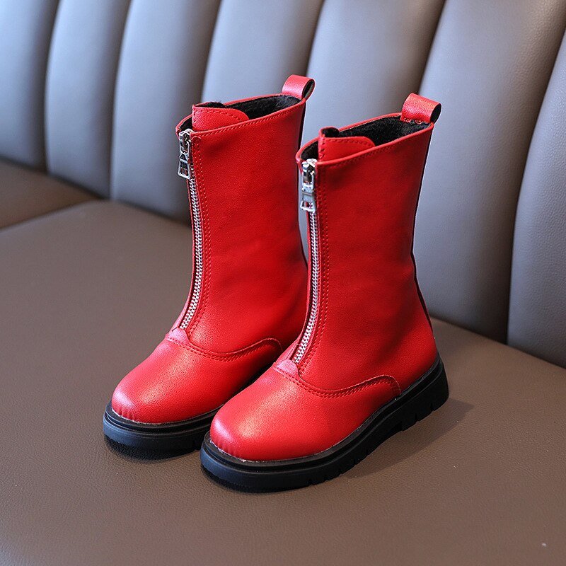 Autunno Inverno Scarpe Per Bambini Stivali 2020 Bambini Del Bambino di Modo di Cuoio Dell'unità di elaborazione Delle Ragazze Della Principessa Stivali In Pelle Con Cerniera a Metà Polpaccio Avvio e61: Rosso / 32(Inner 19.3CM)