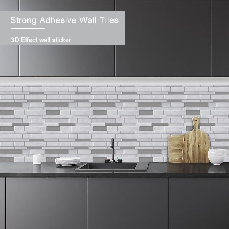 White Gray Marble Mosaic Shell and Stick Self Adhesive Wall Tile Backsplash DIY Kitchen Bathroom Home Wall Decal Vinyl 3D