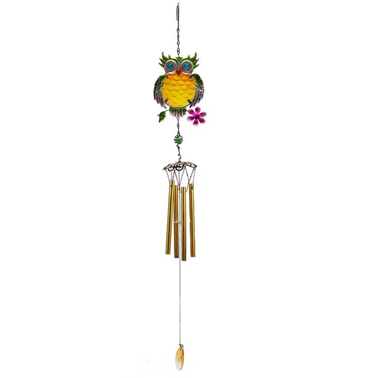 1pc estilo europeu retro metal coruja vento sinos criativo antigo ferro forjado vidro pintado artesanato casa decoração do jardim pingente: ZY000040-greentube