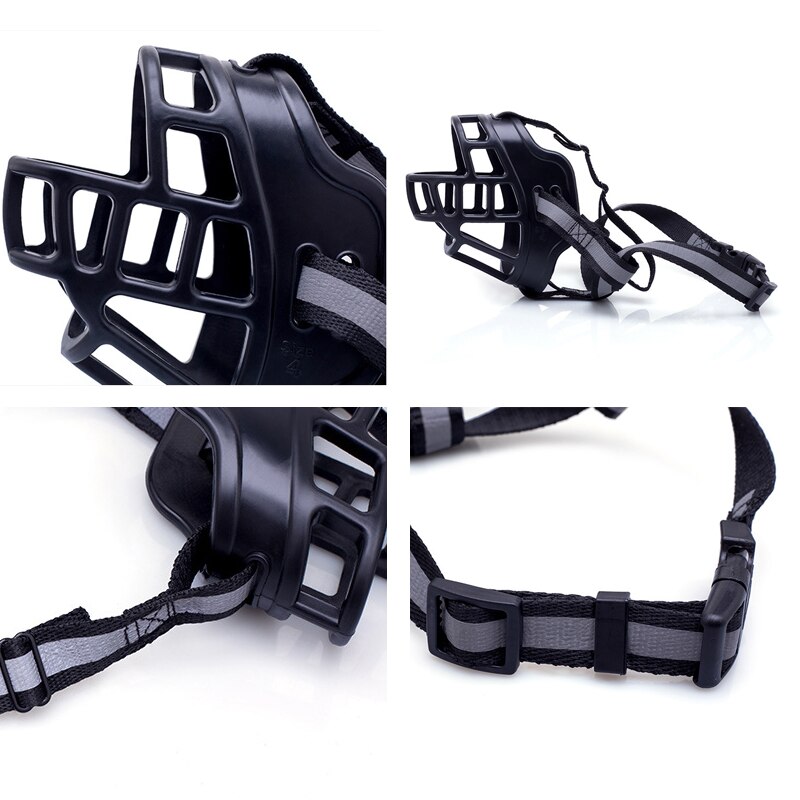 Dog Muzzle Soft Silicone Basket Prevent Barking Biting and Chewing Allow Drinking and Panting Adjustable Reflective Neck Strap