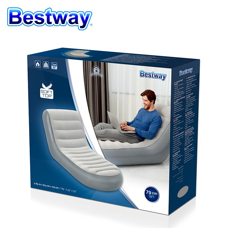 Bestway 75064 Inflatable Lazy Sofa Sleeping Reclining Chair Comfortable Flocked Sofa Bed Multi Max II Air Couch: Default Title