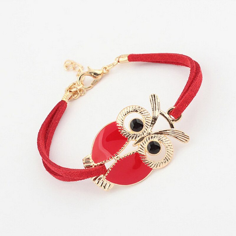 Bracelet en flanelle pour femmes, 4 couleurs, hibou noir, bijoux créatifs et élégants, accessoires de fête pour femmes, à la: RED