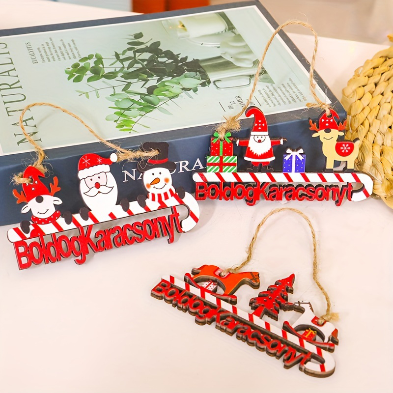 Weihnachts tür hängen Plaketten Holz Boldogkaracsonyt Zauberstab dekoration für Heimat Bar Cafe Tür Santa Claus Elch Schneemann hängen Zeichen