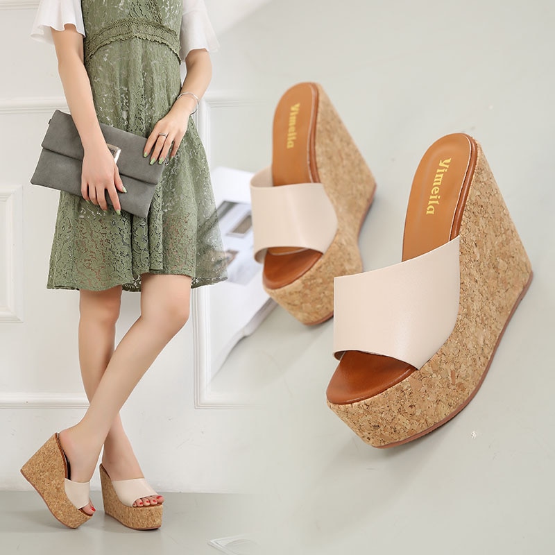 Sandales a talon Beige talons hauts chaussures confort pour femme mocassins a enfiler Espadrilles femme ete plateforme Muffins sabots chaussures