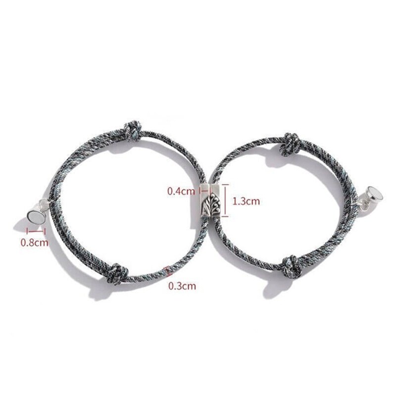 2 Stks/set Vriendschap Touw Gevlochten Afstand Paar Magnetische Armband Kit Minnaar Sieraden