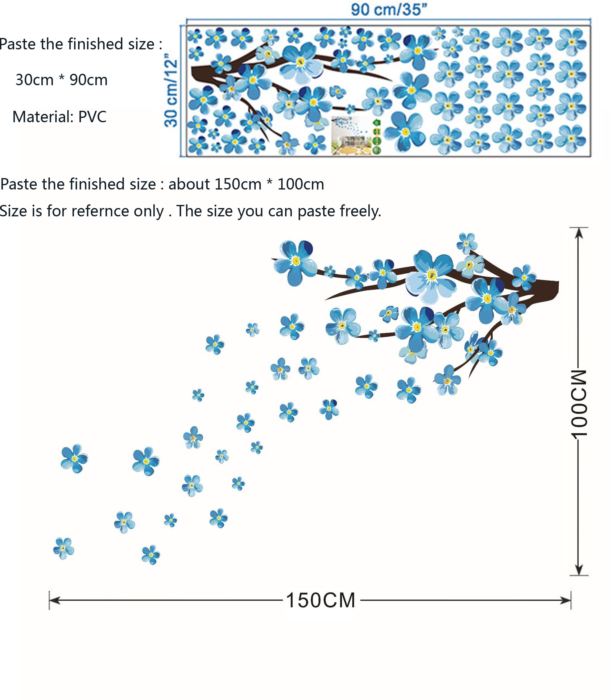 style blue plum wall decals art living room sofa bedroom wall background decorations plum flower stickers wallpaper