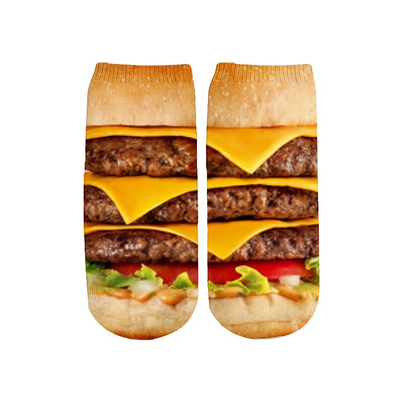 Plstar Cosmos Voedsel Print Sokken Mannen Vrouwen Frieten Hamburger Ijs 3D Print Korte Sokjes Casual Art 3d Sokken: 3