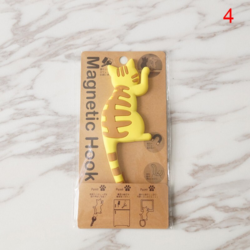 Gancho de pared magnética con forma de gato para colgar llaves, imán para nevera, decoración para puerta: Amarillo claro