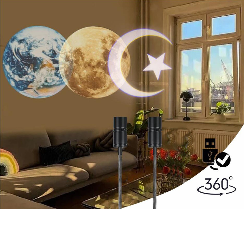 2 In 1 Aarde Maan Projectielamp Draaibare Bracket Reclame Verlichting Usb Led Night Light Voor Slaapkamer Bar Hotel Decor projector