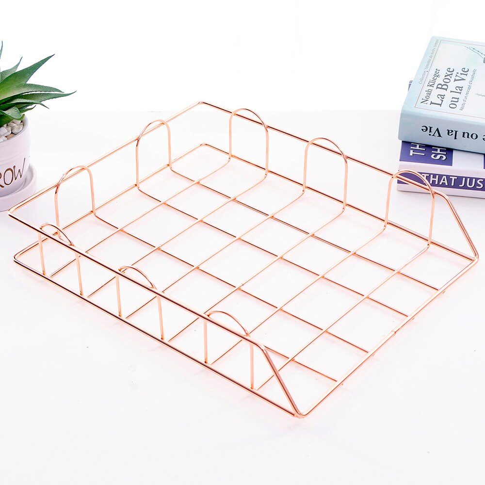 Gold Metal File Tray Desk Accessorie Magazine Holder Handmade Overlayabl File Office Organizer Layering Paper Storage Paper Tray