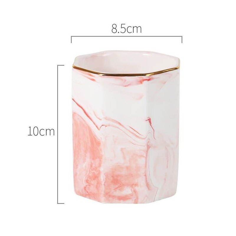 Nordisk stil marmor makeup borsthållare pennhållare skrivbord organiserare keramisk burk förvaringstank dekoration för kontor bord skrivbord: Rosa med phnom