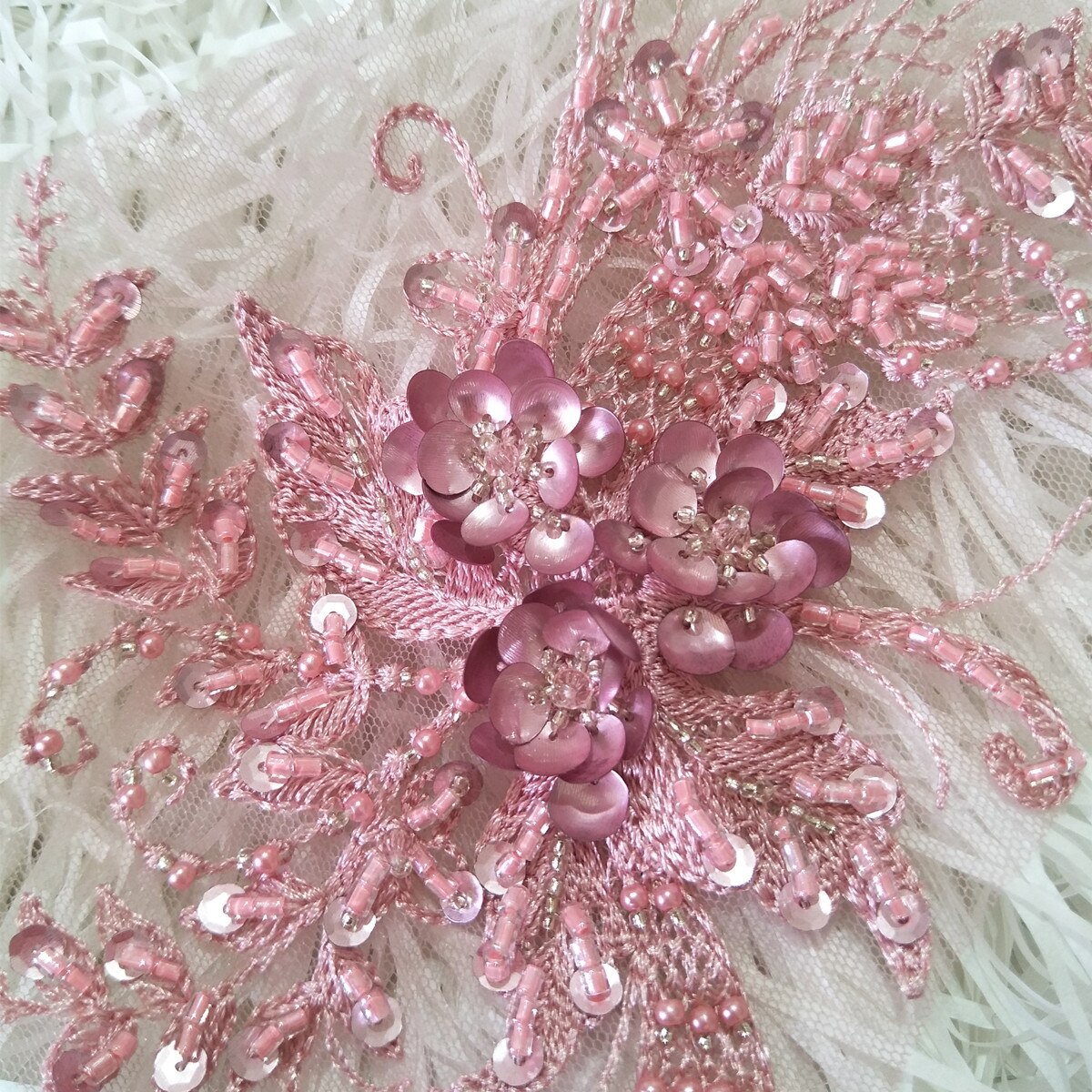3d spetsar blomma handgjorda pärlor tunga spetsar blomma broderier spets tillbehör kläder dekoration broderi tyg lappar: Rosa