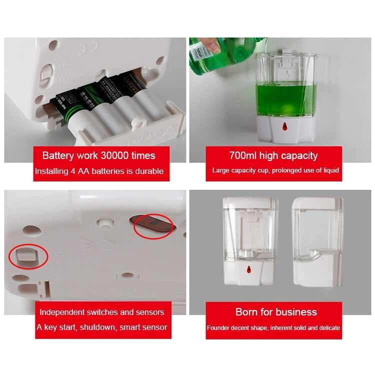 Dispensador automático de jabón líquido de 700ml montado en la pared dispensador automático de coche de inducción para suministros al aire libre de Hotel suministros para el baño del hogar