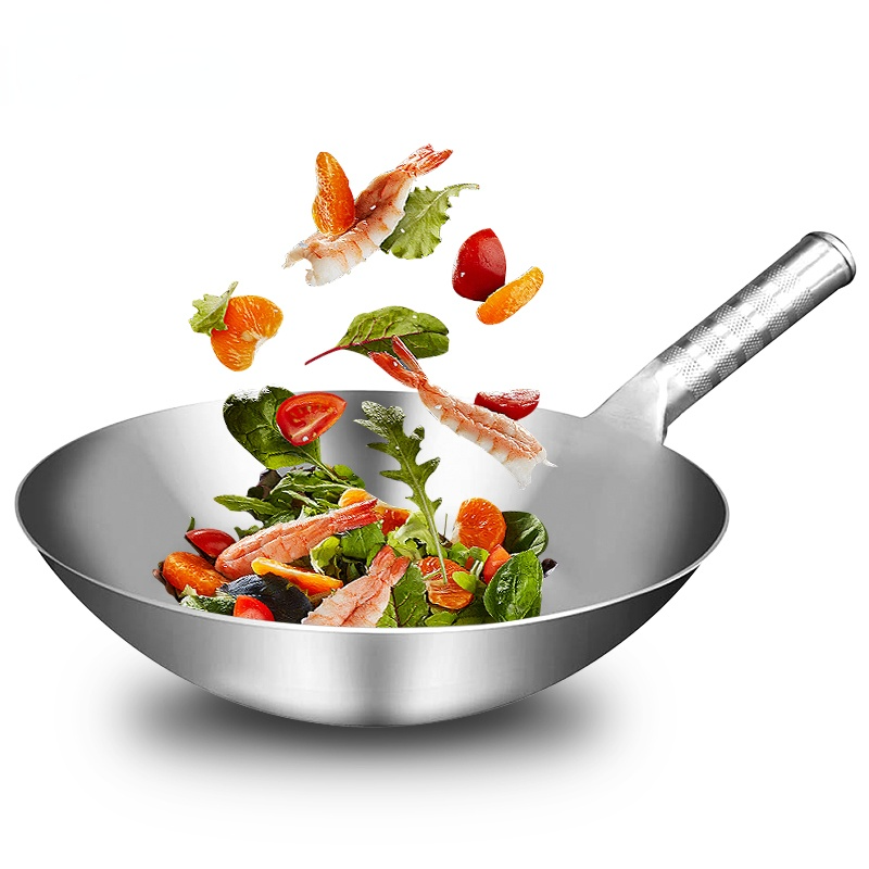 Rvs Wok Chinese Handgemaakte Wok Traditionele Non Stick Roesten Gas Koken Pan Voor Keuken