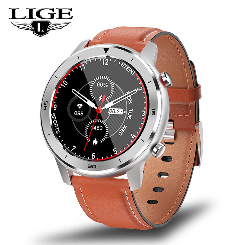 LIGE IP68 étanche montre intelligente hommes fréquence cardiaque surveillance de la pression artérielle plein écran tactile contrôle de la musique Sport Smartwatch