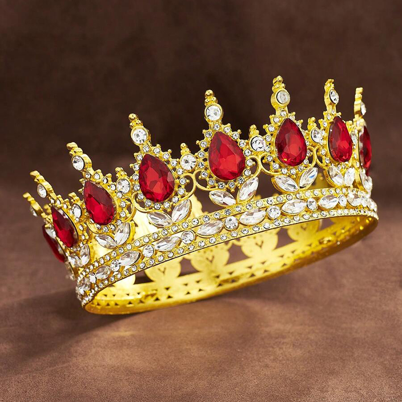 Luxury Color Baroque Queen Crown Colorful Sparkly Rhinestone Wedding Crown Bride Princess Full Round Tiaras Headband Headpieces: Platinum Plated