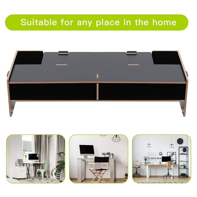 Wood Monitor Stand Multifunctional Office Desk Organiser Desktop Computer Sn Riser for TV, PC, Laptop