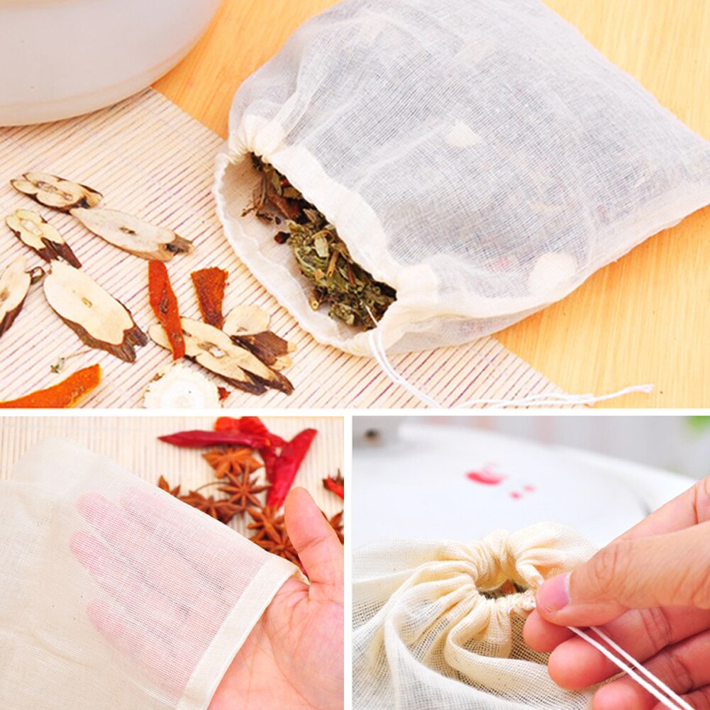 10x15cm Leere Duftenden Baumwolle Teebeutel Tee Gewürz Lagerung Kordel tasche Kraut Suppe Infuser Tasche Medizinischen Kraut Filter taschen