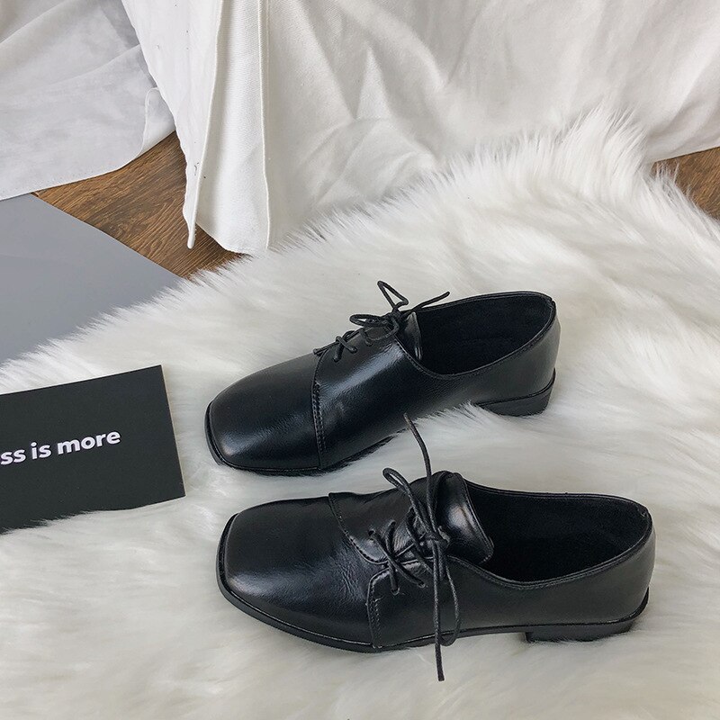 nuevos zapatos Oxford de cuero suave con cordones para mujer, zapatos planos de punta redonda para mujer, zapatos de para mujeres jóvenes,: Matt / 5