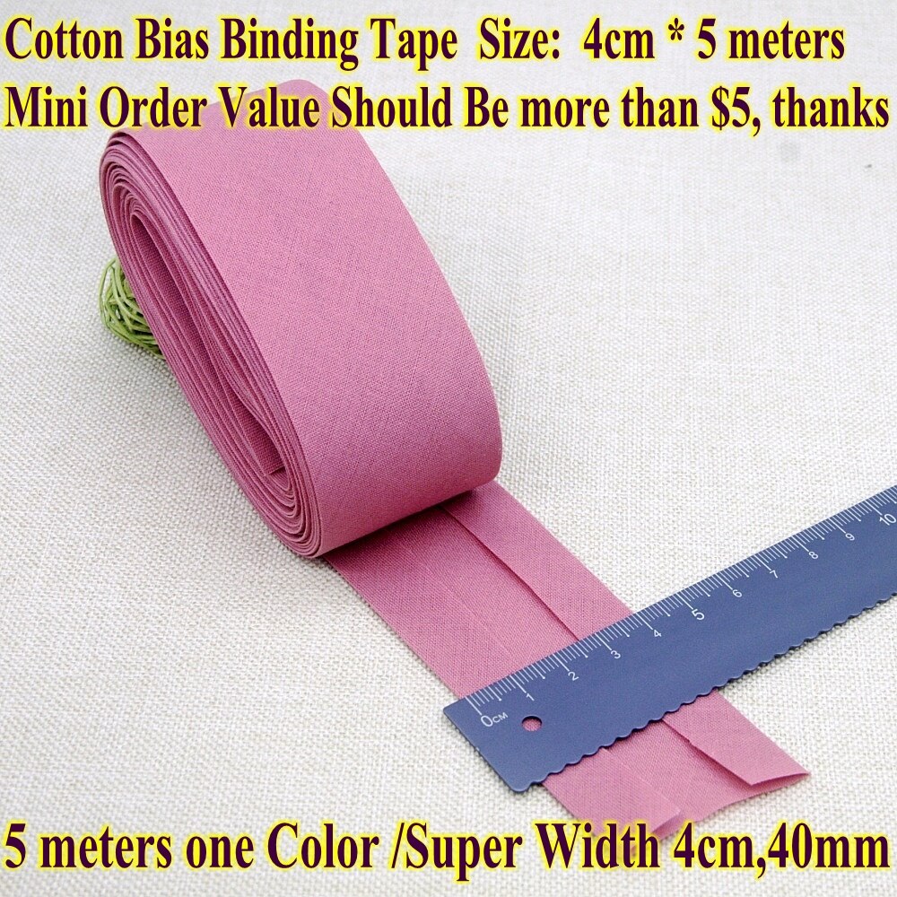 Ruban à biais en coton, taille 4cm, 40mm, 5 mètres, très large, pliable, pour bricolage, matériel de couture, fait à la main: Dark Pink 5m