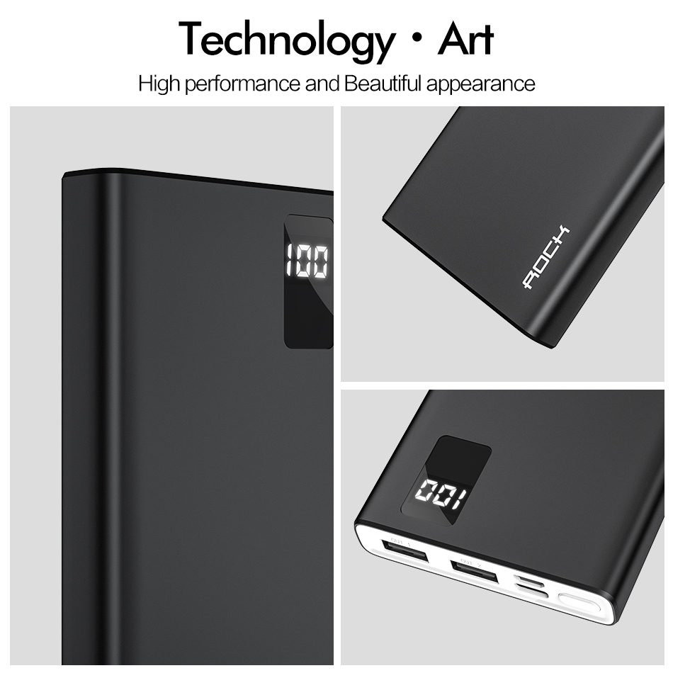 ROCK Power Bank 10000mAh Portable Fast Charging PowerBank 10000 Dual USB Mini External Battery Charger For Xiaomi Mi PoverBank