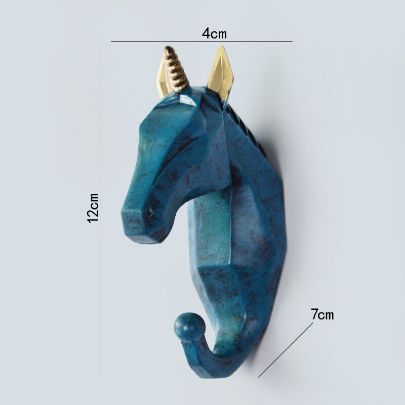1pc Hirsch Elefant Einhorn Nashorn Kopf Ebene Harz Haken Kleidung Anzeige Gestelle Haken KleiderbüGel Kappe Zimmer Dekor Zeigen Zauberstab Tasche: Blau