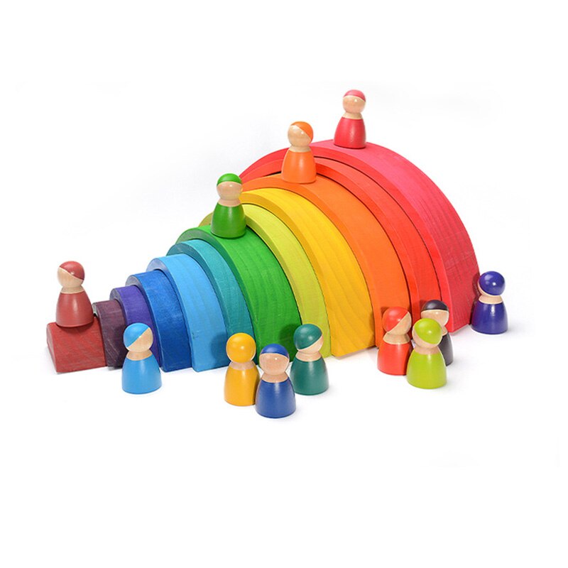 Een Grote Regenboog Houten Speelgoed Voor Kinderen, De Creatieve Regenboog Building Unit Montesol, ontwikkelt Kinderspeelgoed Houten Speelgoed