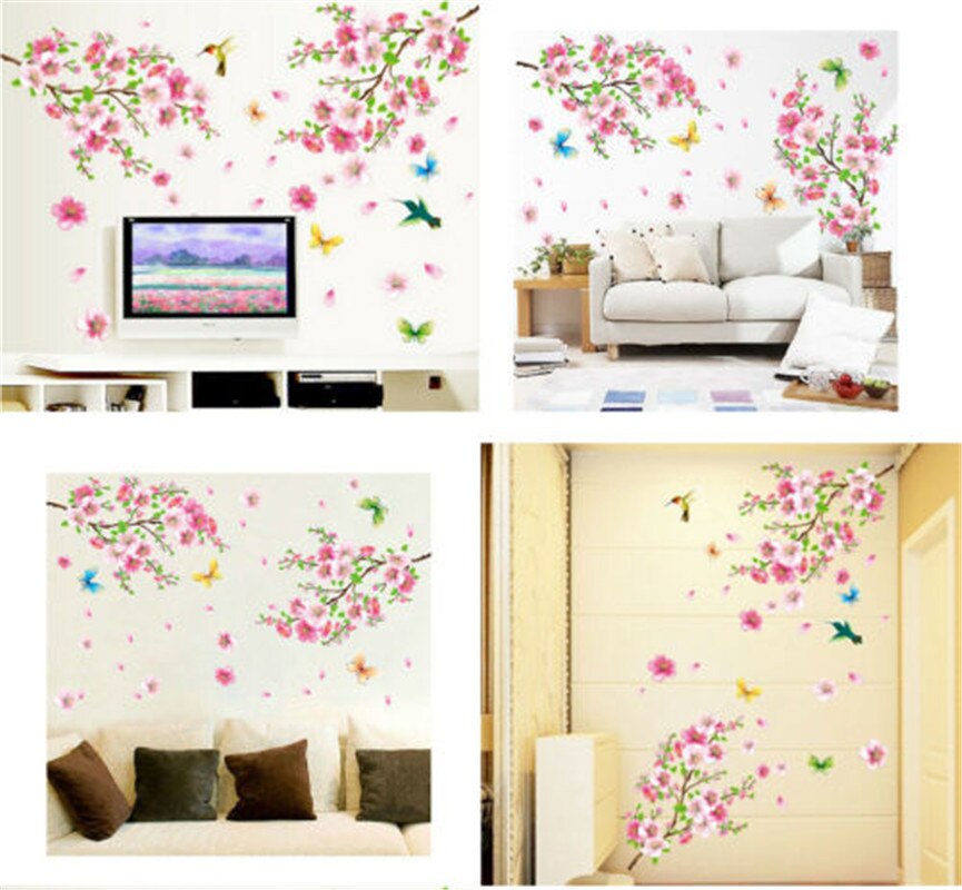 Large Size Cherry Blossom flower Wall Stickers Waterproof living room bedroom Wall decals 739 Decors Murals poster