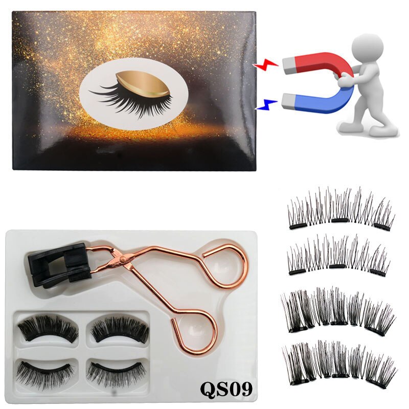 Neue 2 Paar 3D Natürliche Magnetische Wimpern, Handgemachte Wiederverwendbare Magnetische Falsche Wimpern Mit 3 Magnete Magnetische Wimpern: QS09