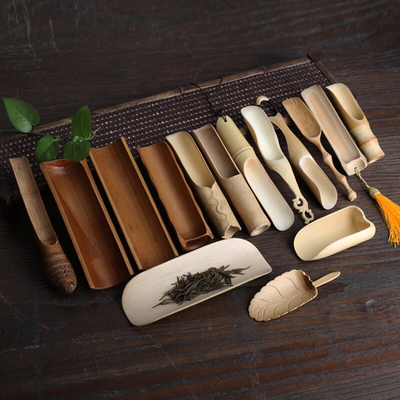Colher de chá de bambu natural de madeira estilo retro chinês kongfu pá de chá colher de chá cerimônia forma de peixe colher de chá acessórios de chá