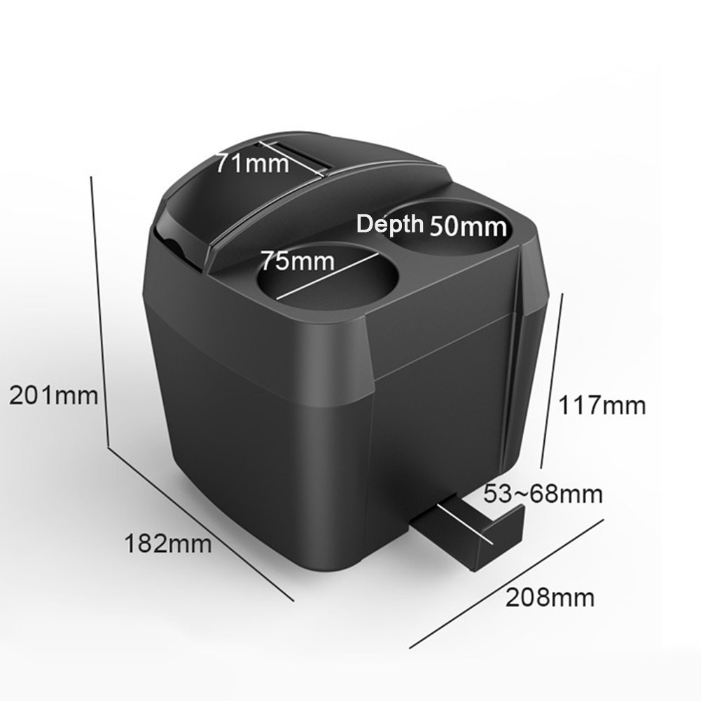 Bote de basura automático con portavasos, cesta, caja de almacenamiento Interior negra, compartimento para bote de basura multifunción para coche de gran capacidad