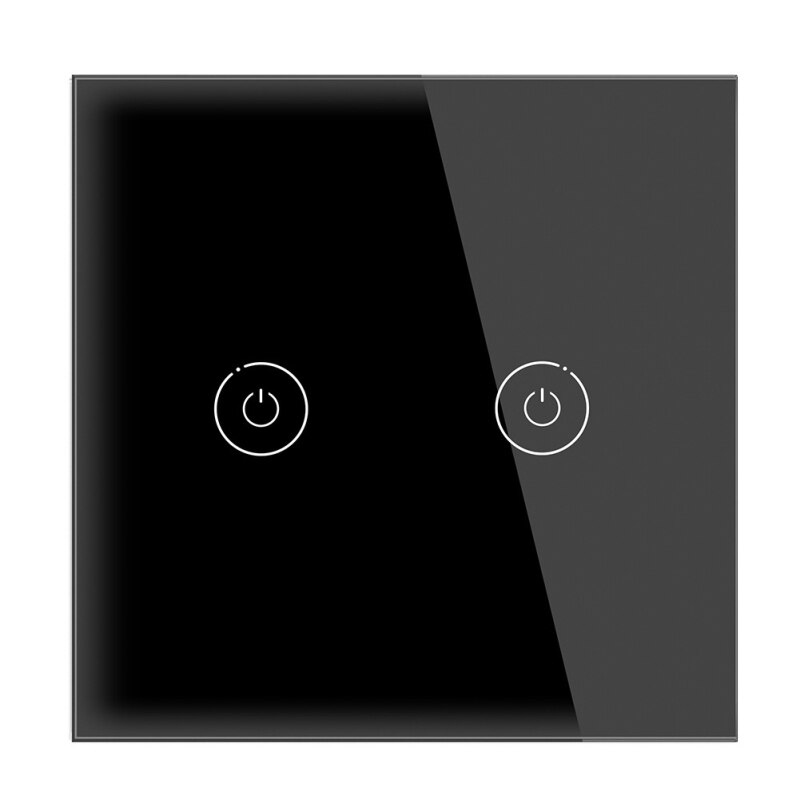 2 Color Night Soft Light Indicator Single Fire Wire Touch Tempered Glass Wall Switch Panel Scratch-resistant European Standard: 2-Gang Black