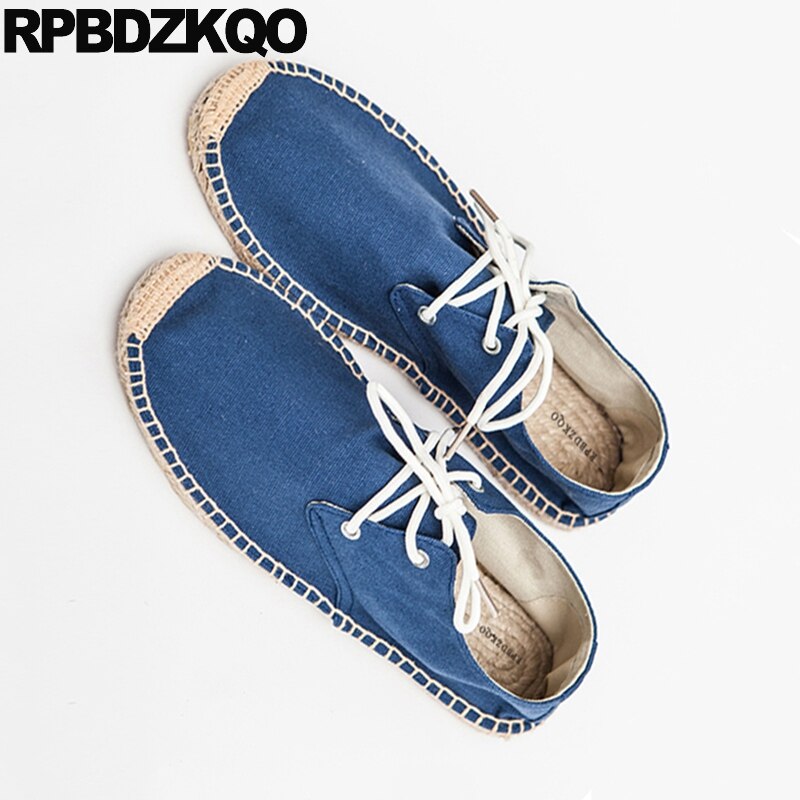 Alpargatas azules de goma de cáñamo para hombre, zapatos informales de de lona, transpirables, con cordones, color naranja, novedad de verano