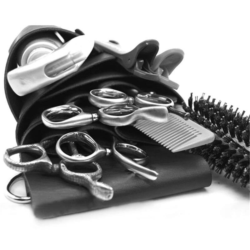 Professionelle Leder Niet Clips Tasche Friseur Barbier Schere Halfter Beutel Inhaber fallen Mit Taille Schulter Gürtel Schwarz